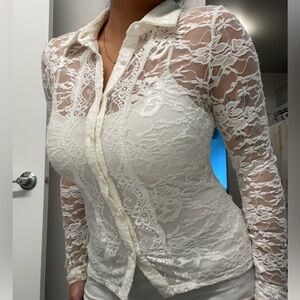 Princess Polly White Lace Sheer Blouse